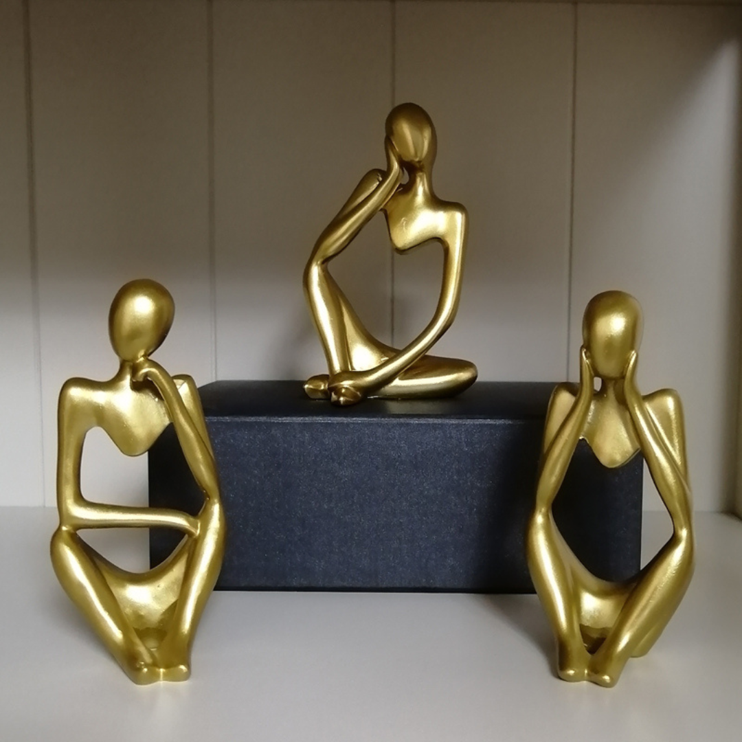 Trio Estatueta Decorativa Human Modern em Resina Dourado