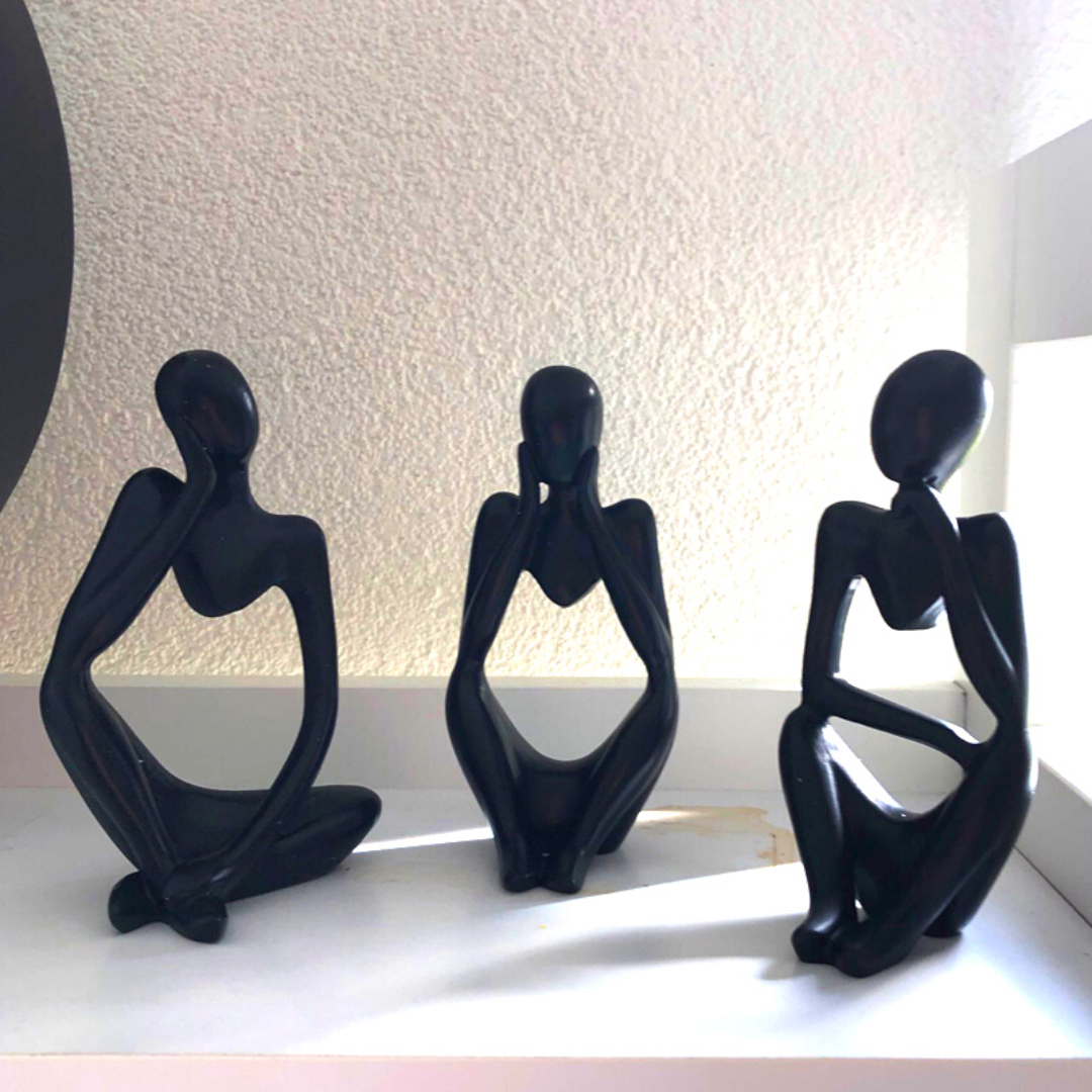 Trio Estatueta Decorativa Human Modern em Resina Preto