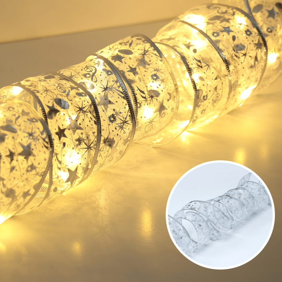 Fita Prateada Decorada Para Árvore de Natal Com Iluminação de LED