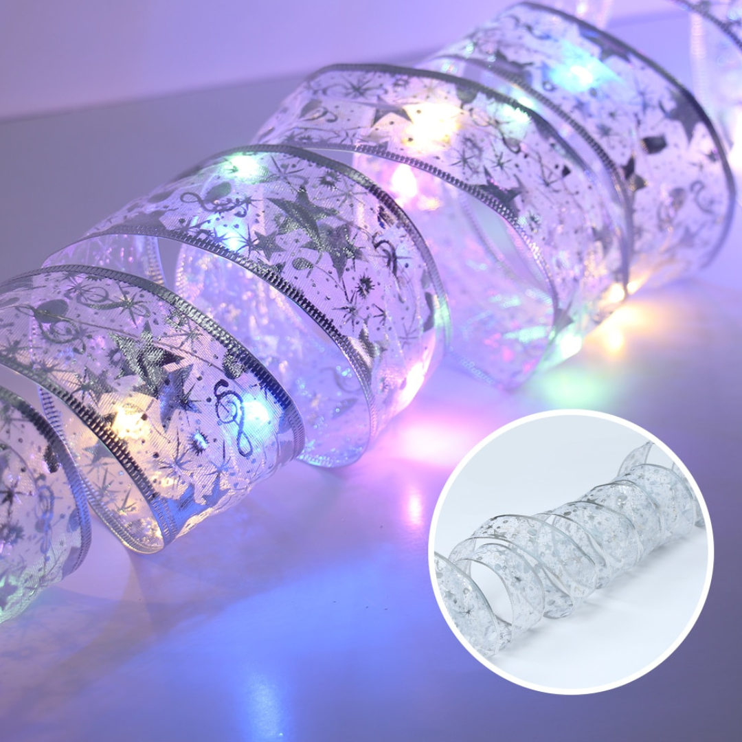 Fita Prateada Decorada Para Árvore de Natal Com Iluminação de LED