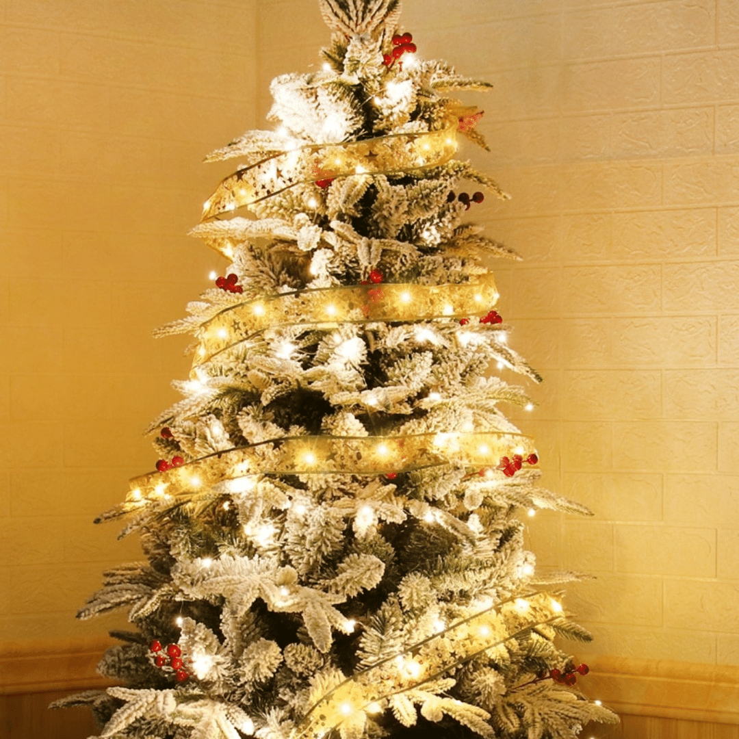 Fita Dourada Decorada Para Árvore de Natal Com Iluminação de LED