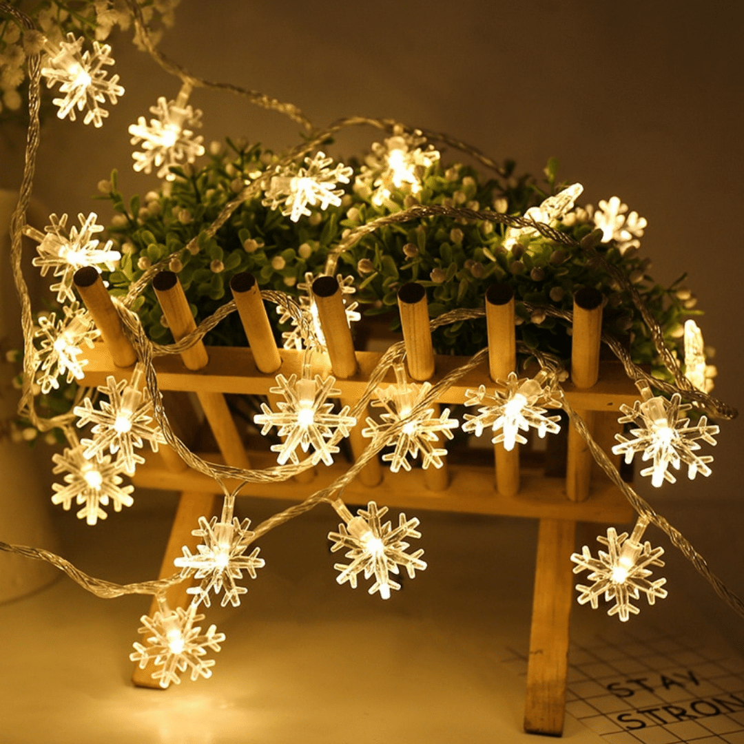 Pisca Pisca de Natal Floco de Neve Luzes de LED Branco Quente